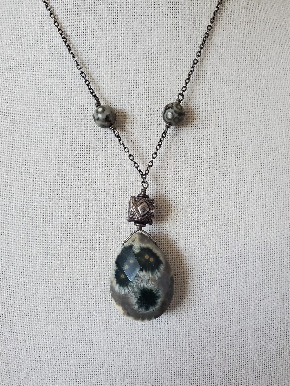 Artisan Ocean Jasper Teardrop Sterling Silver Necklace